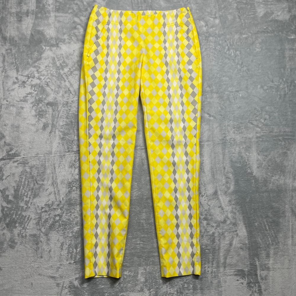 EP PRO Sport Womens Golf Pants Yellow Grey Harlequin Side‎ Zip Stretch Size 2
